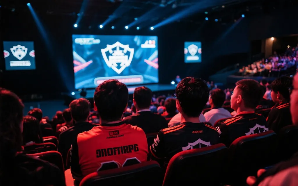 观众在电竞赛事现场专注观看大屏赛事